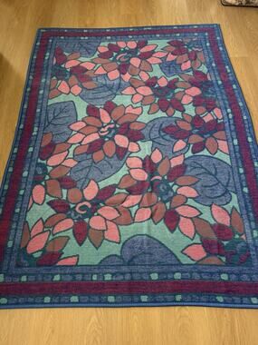 Vintage SAN MARCOS Blanket Stained Glass Floral Multicolor Colorful Throw 74”x54